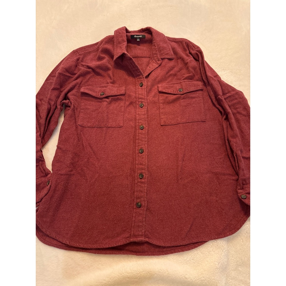 Madewell Womens Flannel Button Down Shirt Burgundy Red Cotton Long Sleeve Large